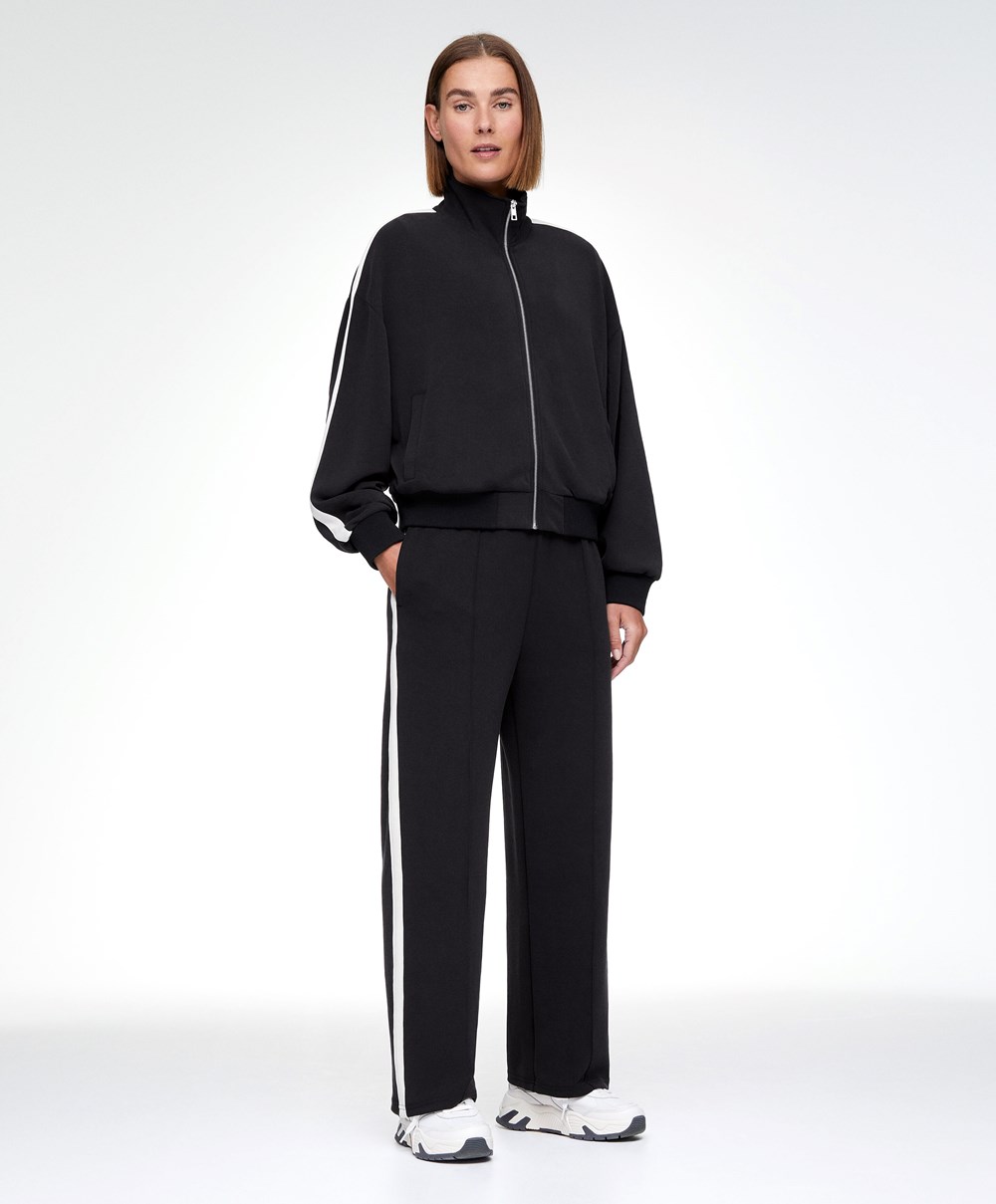 Oysho Soft Touch Modal Trousers With Ευθεία Leg And Stripe μαυρα | TGQJDC-427