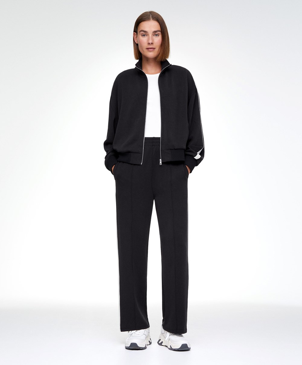 Oysho Soft Touch Modal Trousers With Ευθεία Leg And Stripe μαυρα | TGQJDC-427