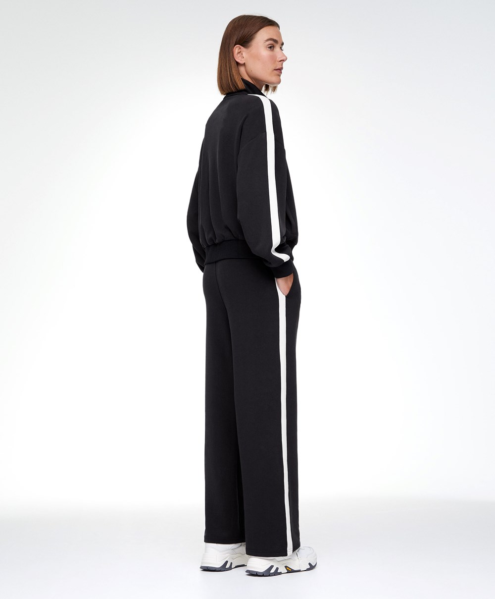 Oysho Soft Touch Modal Trousers With Ευθεία Leg And Stripe μαυρα | TGQJDC-427