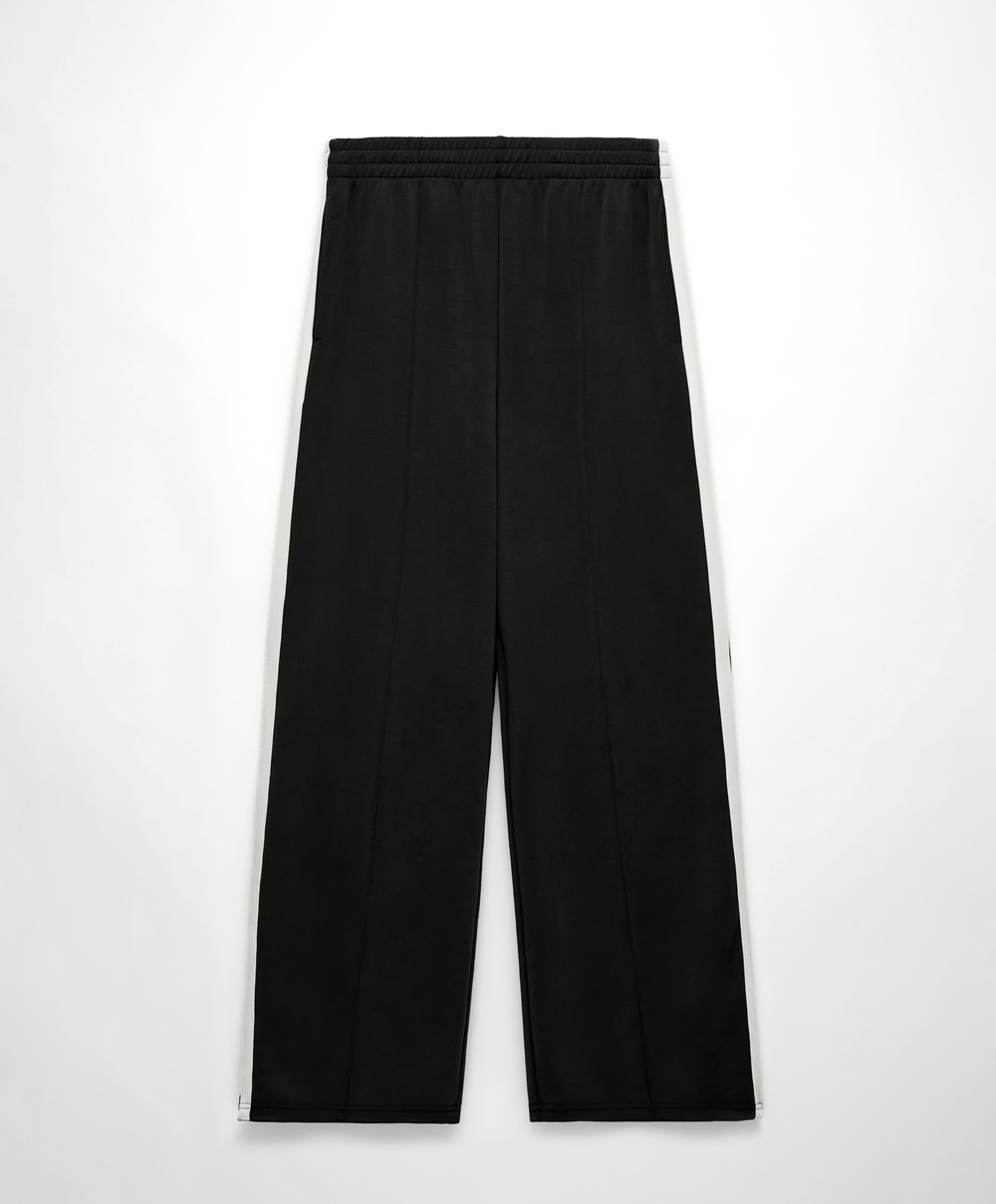 Oysho Soft Touch Modal Trousers With Ευθεία Leg And Stripe μαυρα | TGQJDC-427