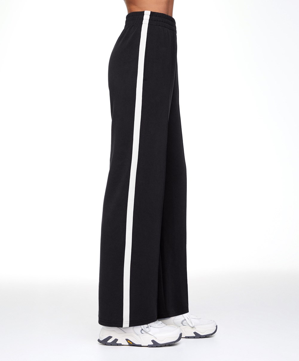 Oysho Soft Touch Modal Trousers With Ευθεία Leg And Stripe μαυρα | TGQJDC-427