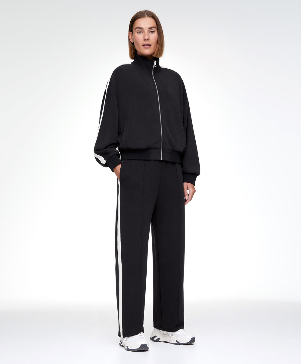 Oysho Soft Touch Modal Trousers With Ευθεία Leg And Stripe μαυρα | WTSCHU-387