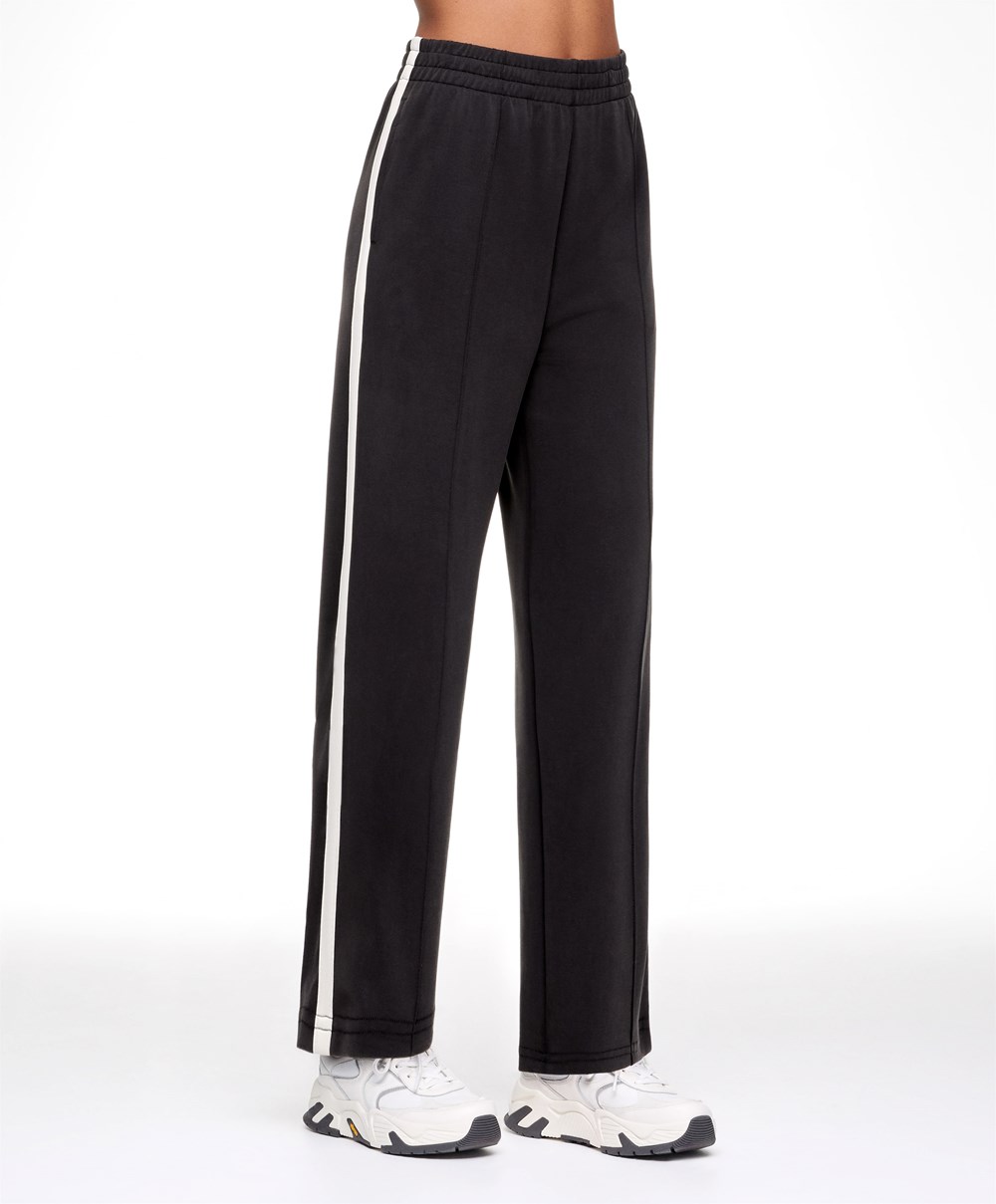 Oysho Soft Touch Modal Trousers With Ευθεία Leg And Stripe μαυρα | WTSCHU-387