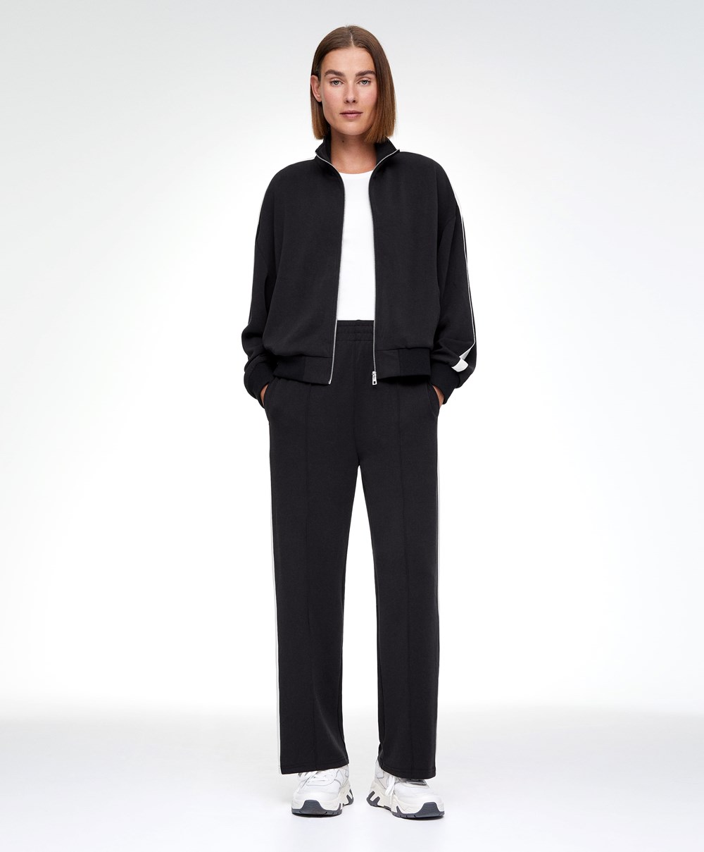 Oysho Soft Touch Modal Trousers With Ευθεία Leg And Stripe μαυρα | WTSCHU-387