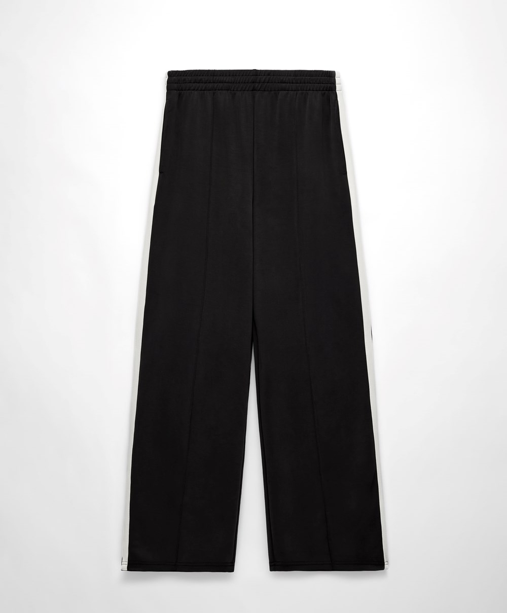 Oysho Soft Touch Modal Trousers With Ευθεία Leg And Stripe μαυρα | WTSCHU-387