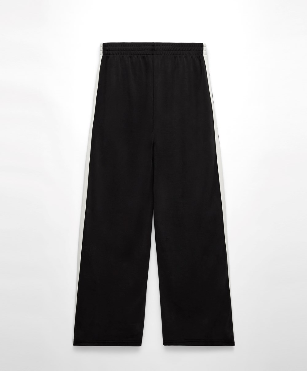 Oysho Soft Touch Modal Trousers With Ευθεία Leg And Stripe μαυρα | WTSCHU-387