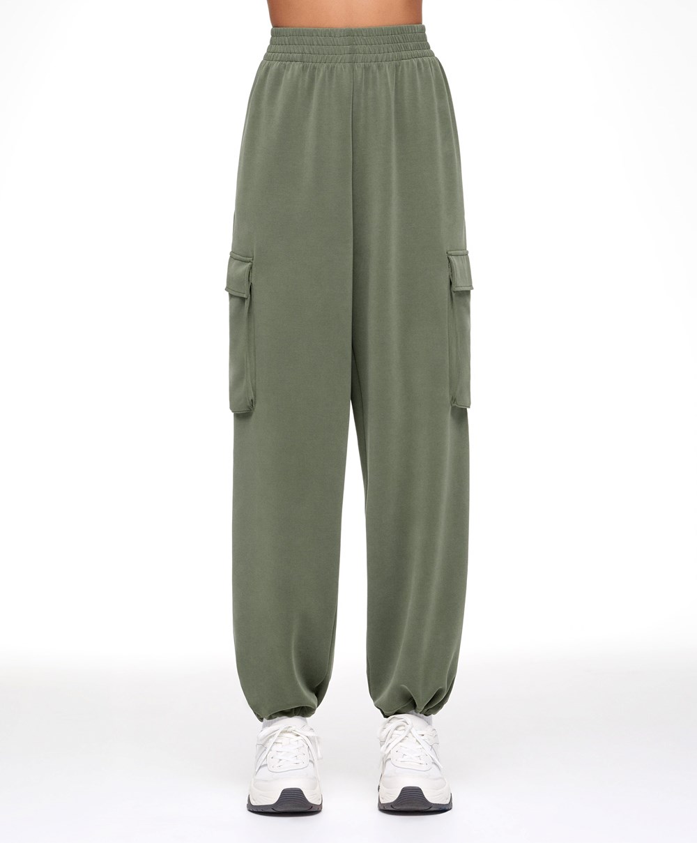 Oysho Soft-touch Modal Cargo Joggers Χακί | UXIOZG-385