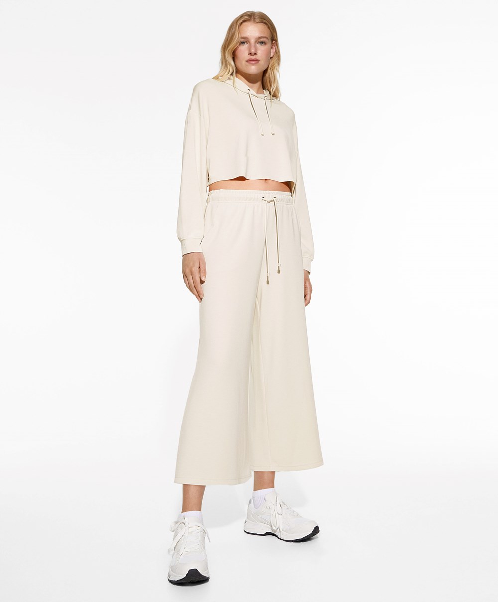 Oysho Soft-touch Modal Cropped φαρδια-leg Trousers Stone | DHNQPK-725