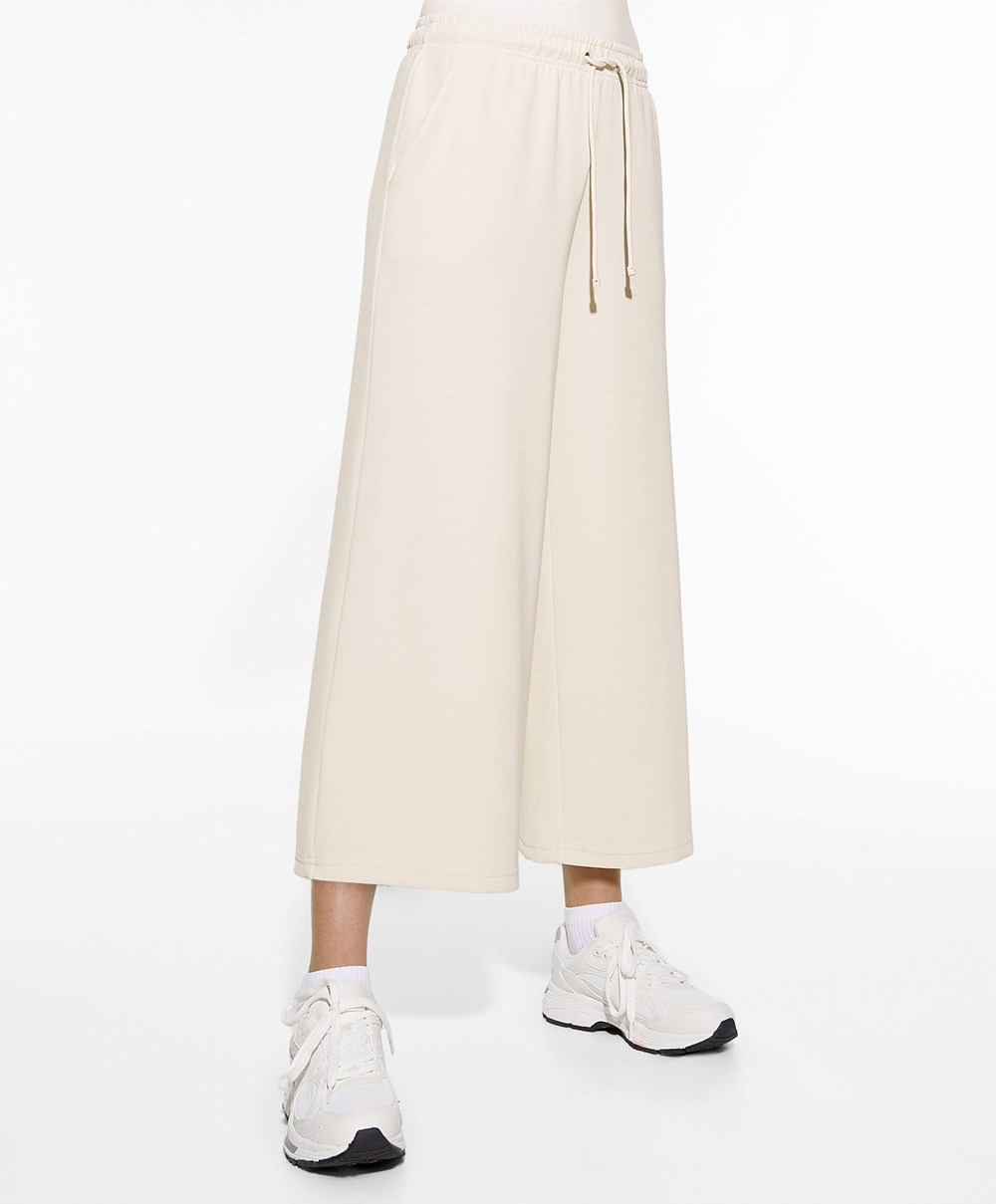 Oysho Soft-touch Modal Cropped φαρδια-leg Trousers Stone | DHNQPK-725