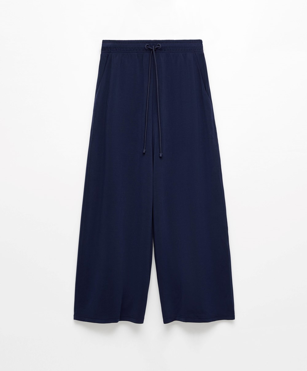 Oysho Soft-touch Modal Cropped φαρδια-leg Trousers σκουρο μπλε μπλε | HIMTNA-683