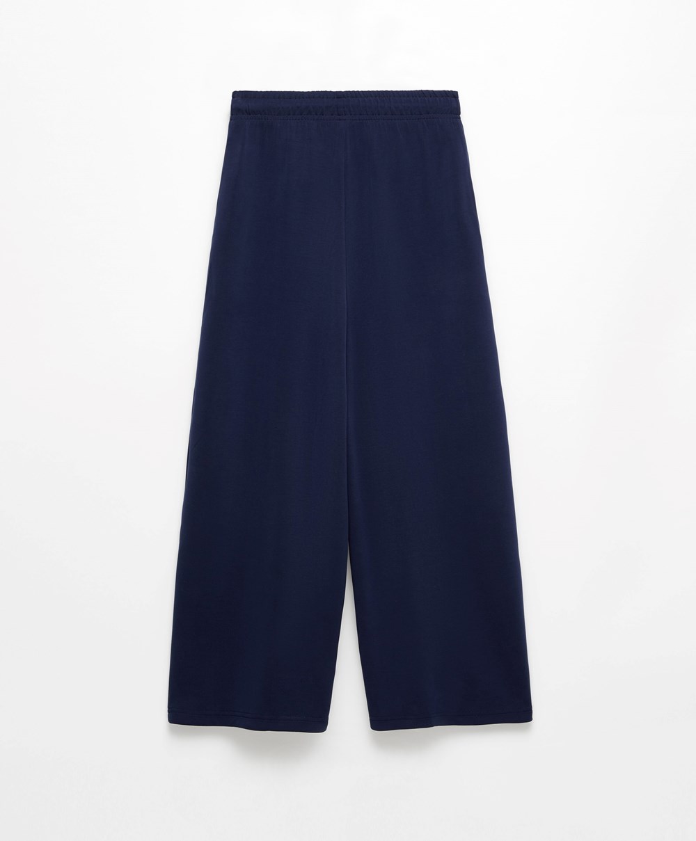 Oysho Soft-touch Modal Cropped φαρδια-leg Trousers σκουρο μπλε μπλε | HIMTNA-683