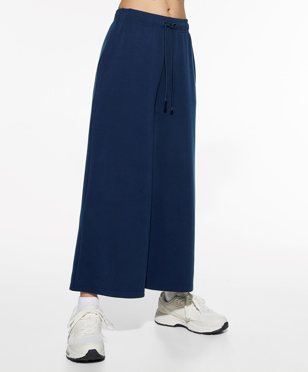 Oysho Soft-touch Modal Cropped φαρδια-leg Trousers σκουρο μπλε μπλε | HIMTNA-683