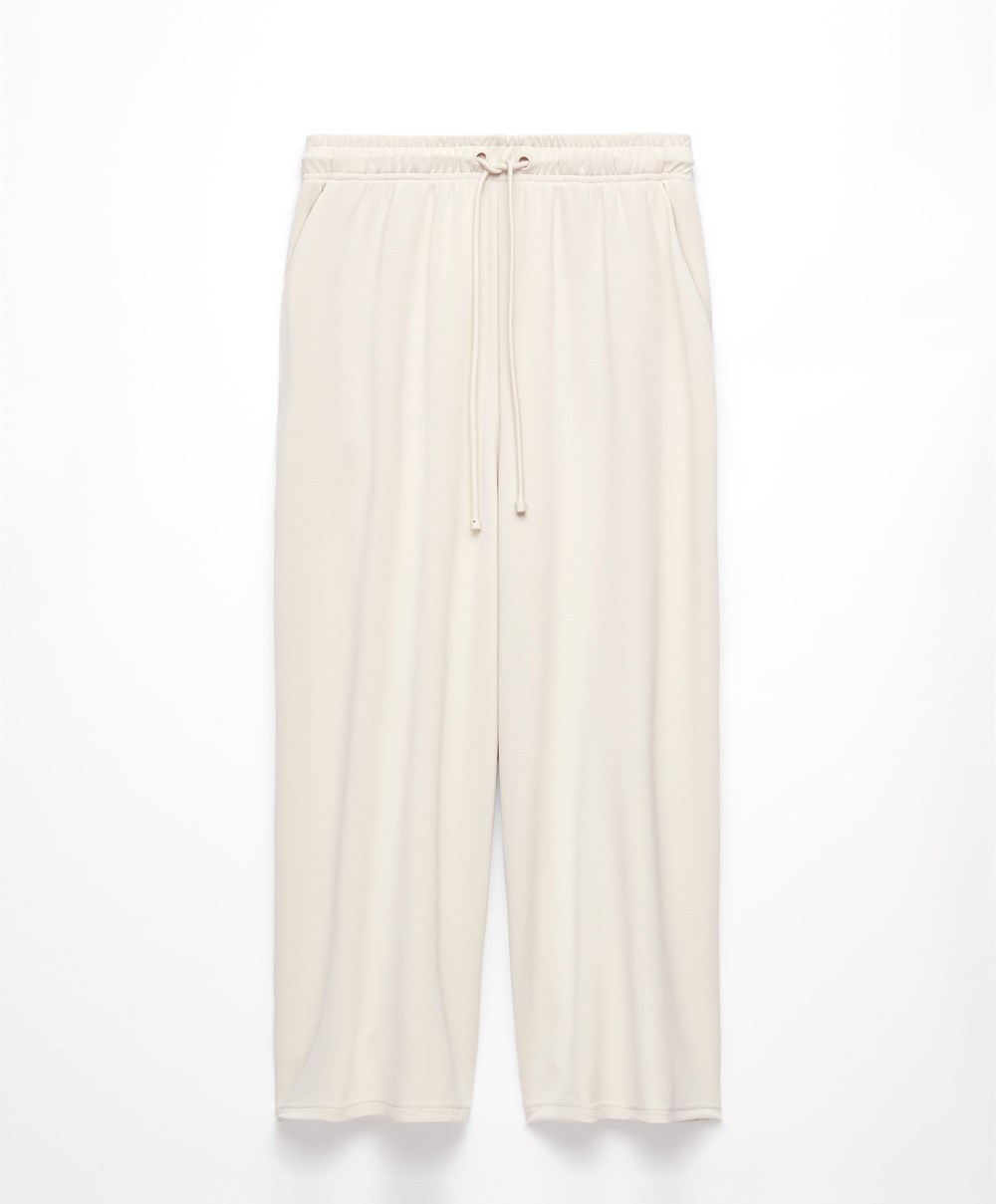 Oysho Soft-touch Modal Cropped φαρδια-leg Trousers Stone | QIHTFE-603