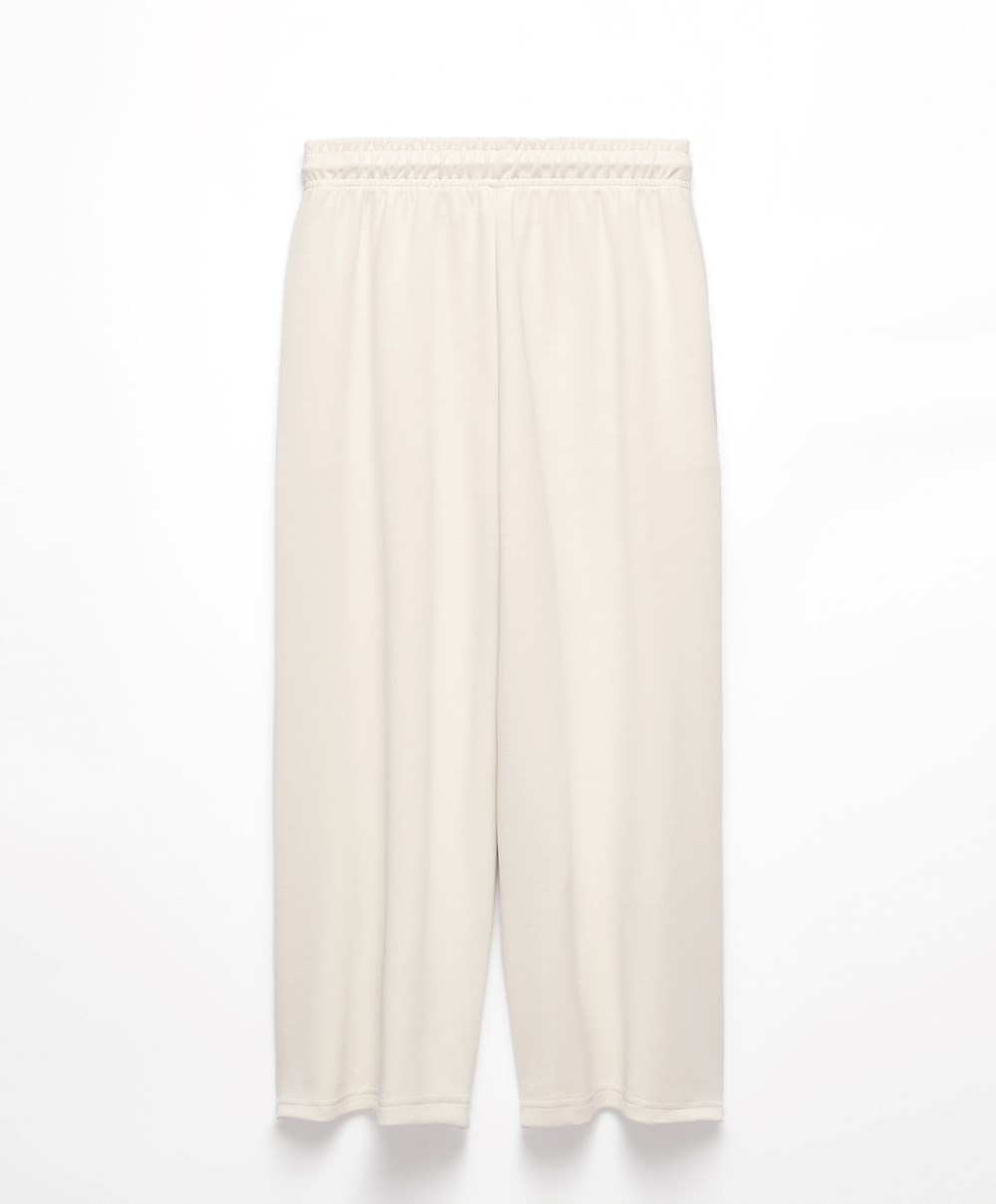 Oysho Soft-touch Modal Cropped φαρδια-leg Trousers Stone | QIHTFE-603