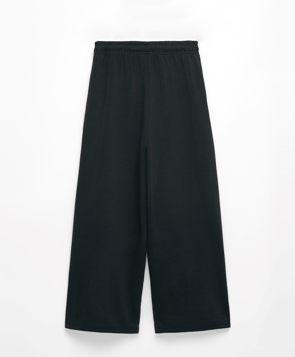 Oysho Soft-touch Modal Cropped φαρδια-leg Trousers μαυρα | YCWSRK-186