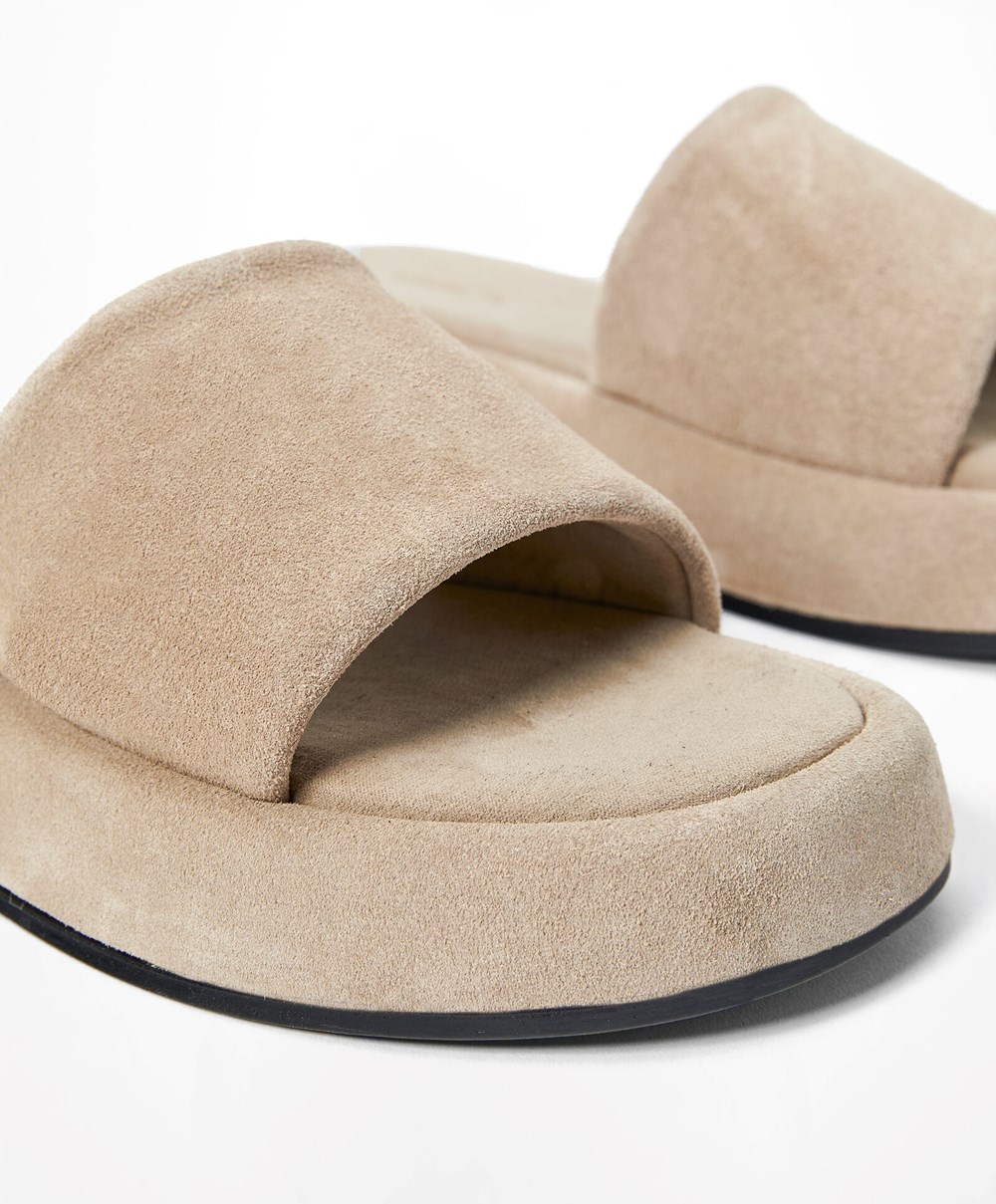 Oysho Split-leather flatforms Slides Sand | XRLWVQ-512