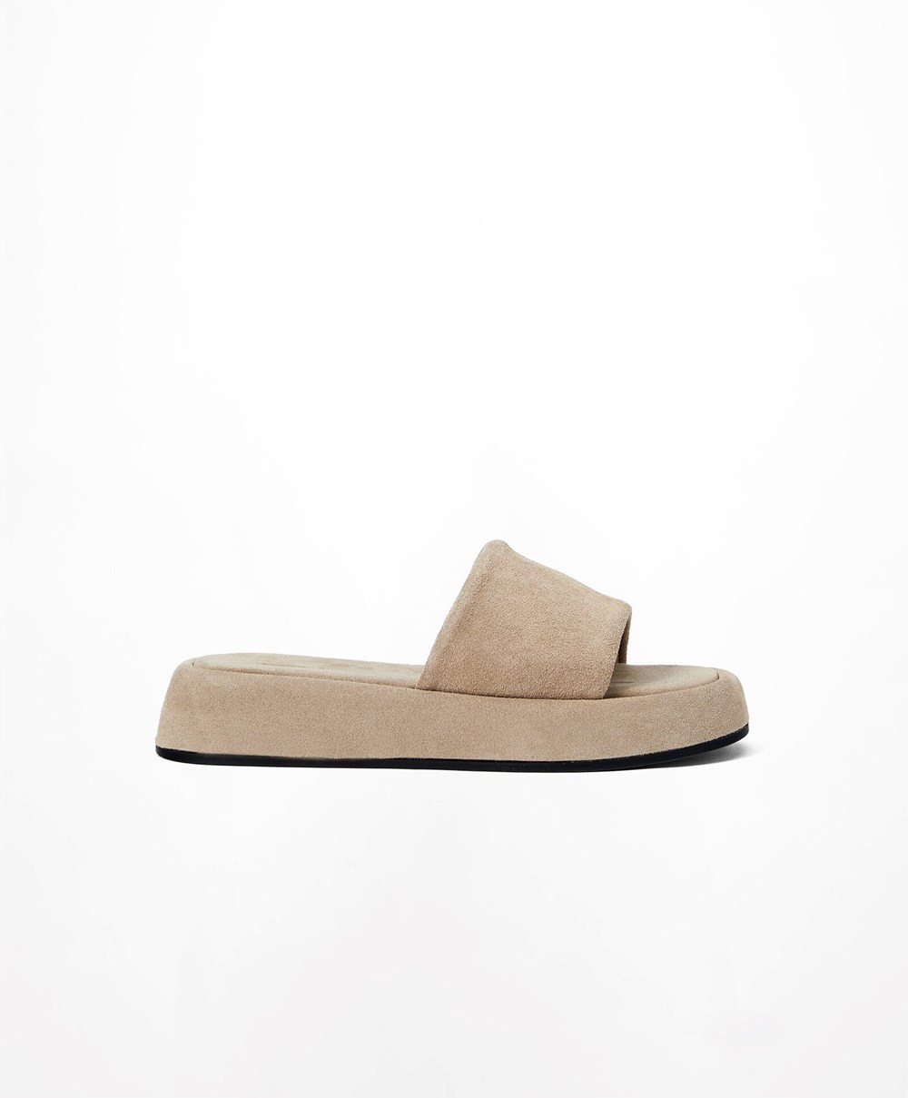 Oysho Split-leather flatforms Slides Sand | XRLWVQ-512