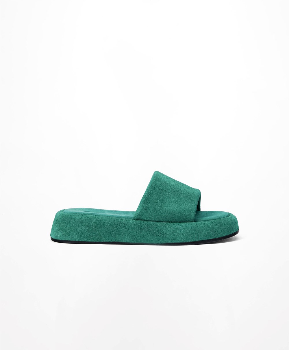 Oysho Split-leather flatforms Slides πρασινο | UDQXRA-967