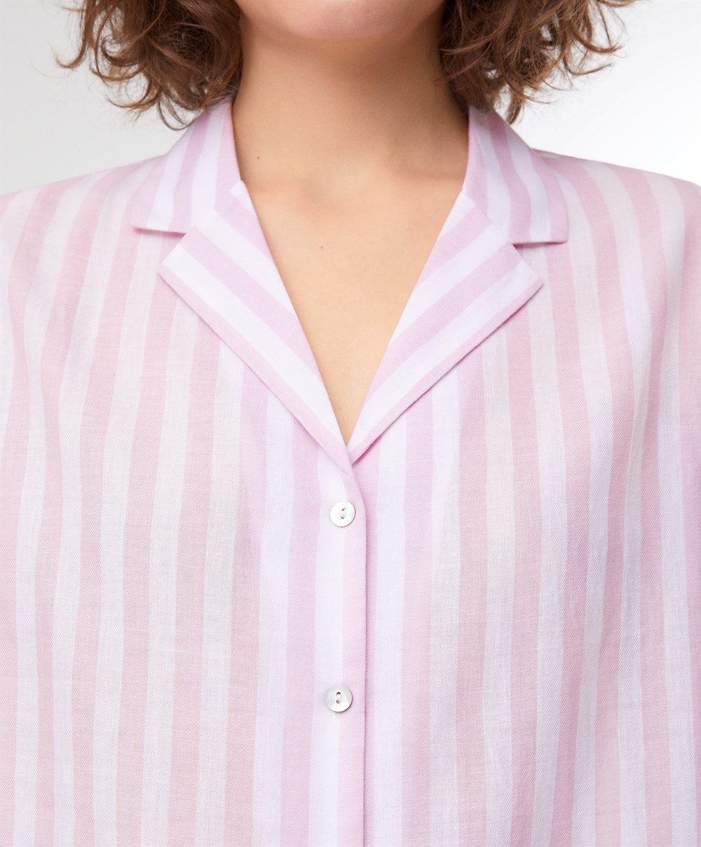 Oysho Stripe 100% βαμβακερα κοντο-sleeved Shirt λεβάντα | EHJWLP-475