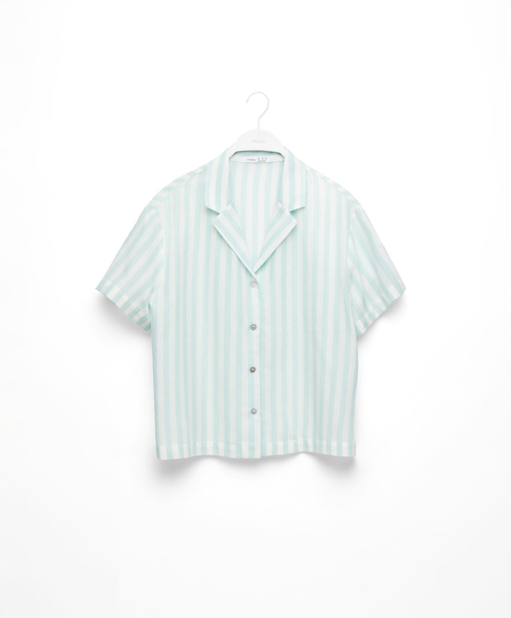 Oysho Stripe 100% βαμβακερα κοντο-sleeved Shirt πρασινο | GTHEJF-852