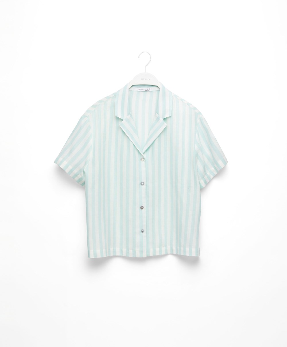 Oysho Stripe 100% βαμβακερα κοντο-sleeved Shirt πρασινο | LWUEIM-264