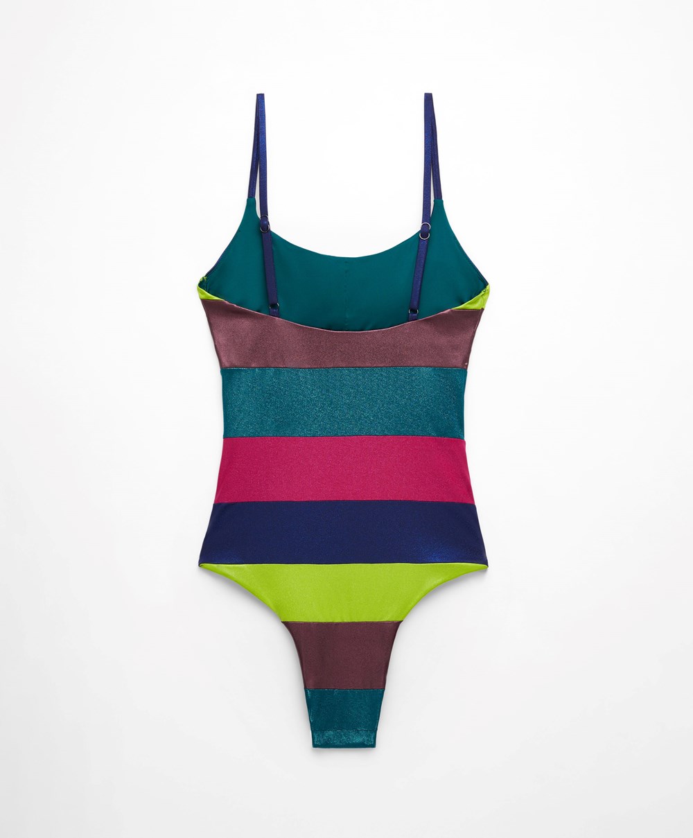 Oysho Stripe Bandeau Swimsuit πρασινο | MQAUFC-267