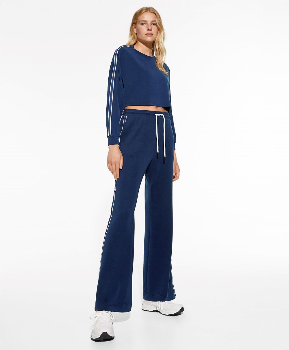 Oysho Stripe Modal Flare Trousers σκουρο μπλε μπλε | LSTVKU-138