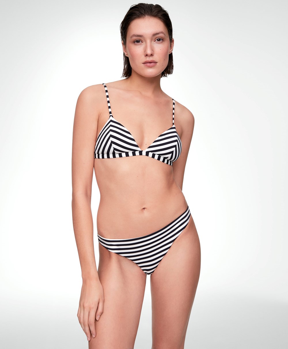 Oysho Stripe Piqué Brazilian Μπικίνι Briefs μαυρα | KGYENL-603