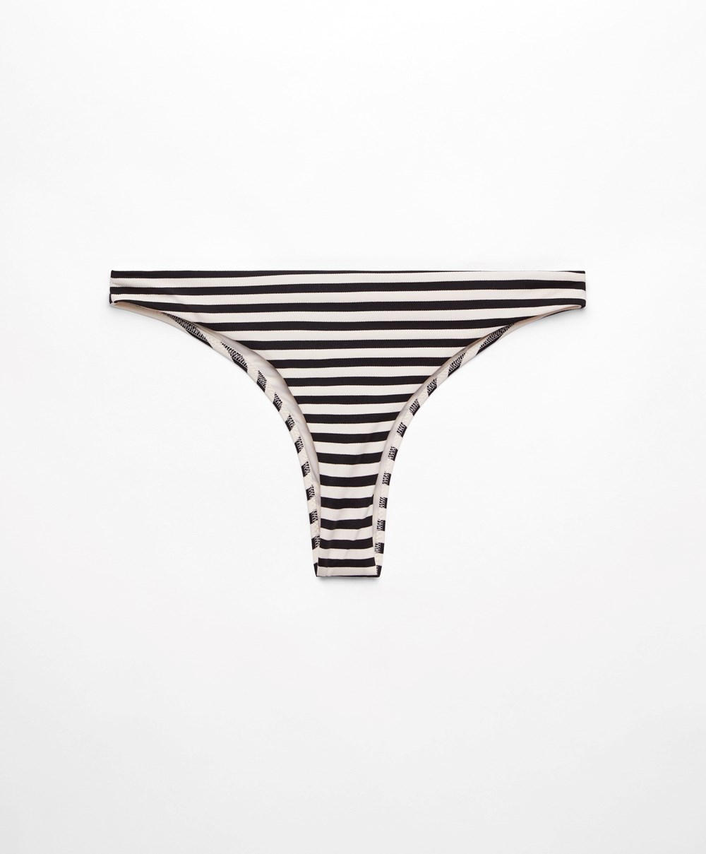 Oysho Stripe Piqué Brazilian Μπικίνι Briefs μαυρα | KGYENL-603