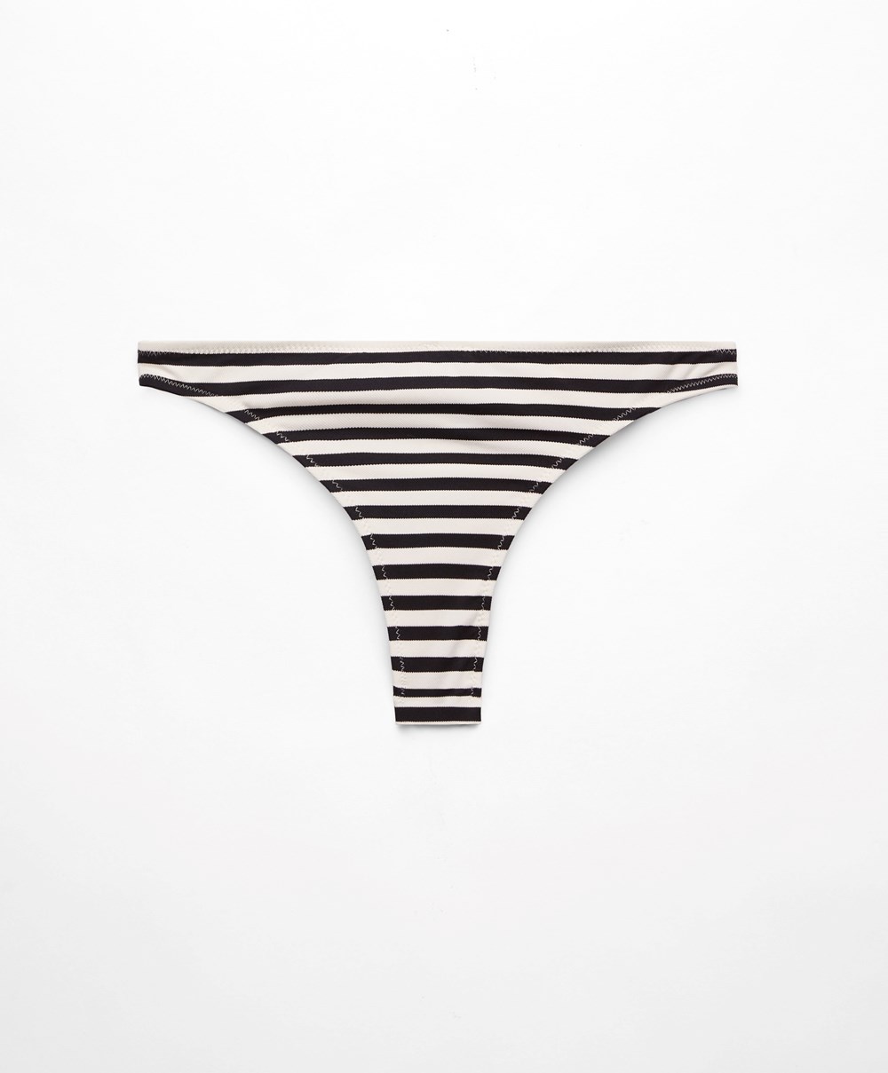 Oysho Stripe Piqué Brazilian Μπικίνι Briefs μαυρα | KGYENL-603