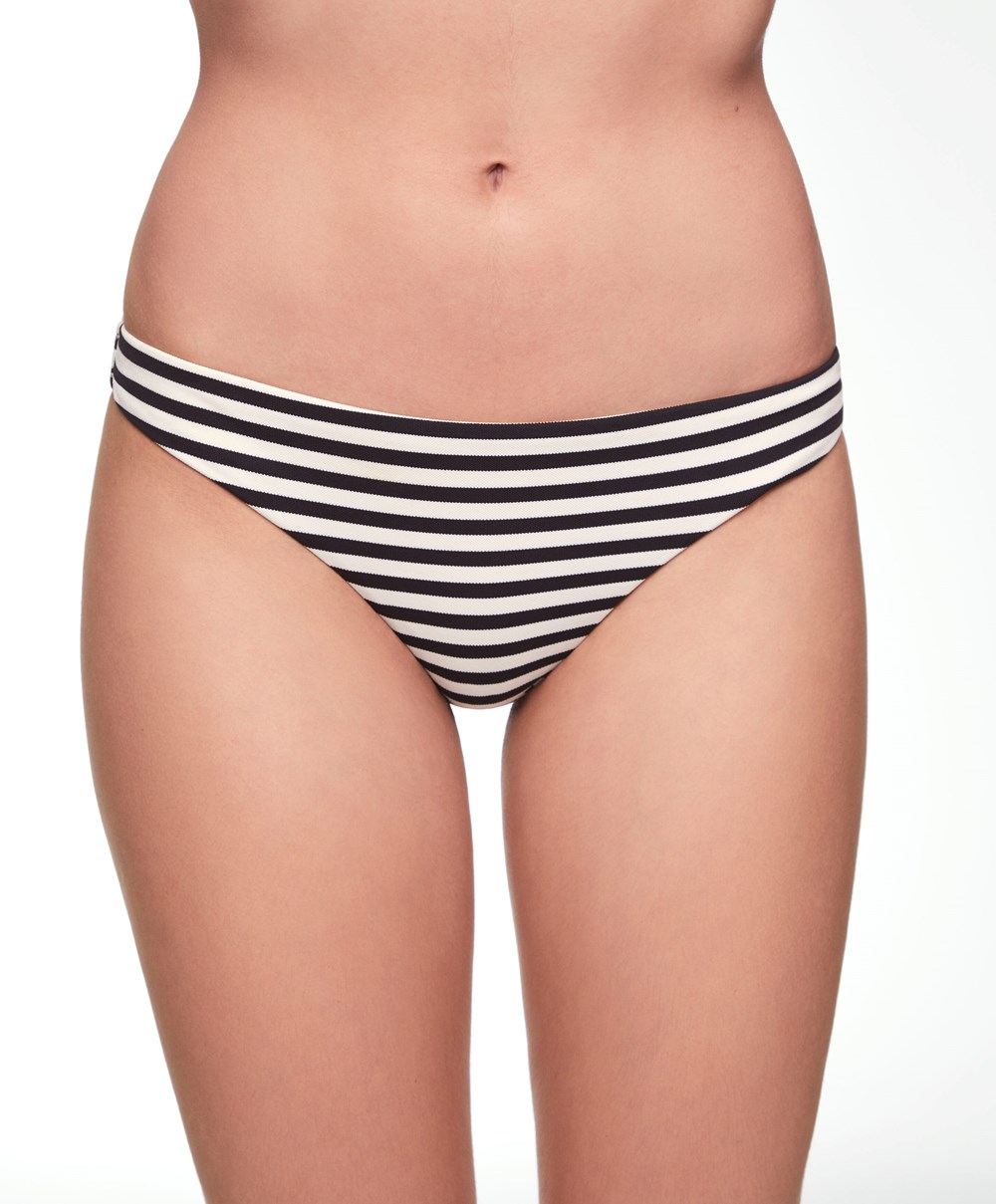 Oysho Stripe Piqué Brazilian Μπικίνι Briefs μαυρα | KGYENL-603