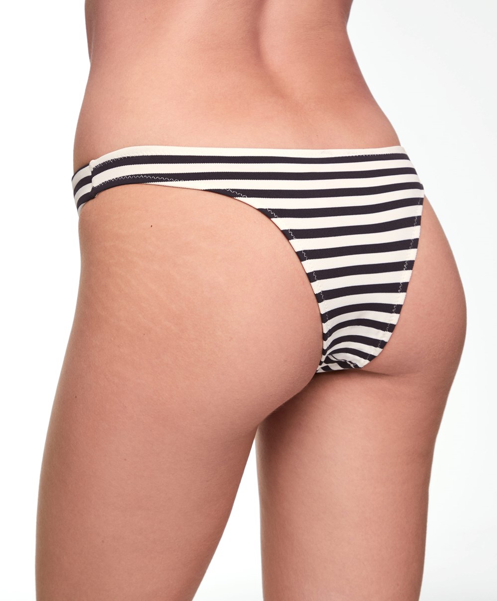 Oysho Stripe Piqué Brazilian Μπικίνι Briefs μαυρα | UTCMAQ-570