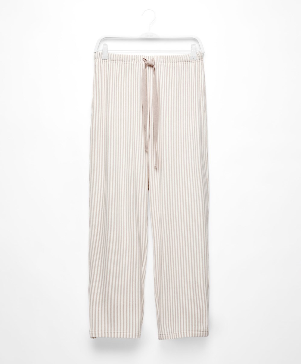 Oysho Stripe Velour Trousers Stone | VKNZET-250