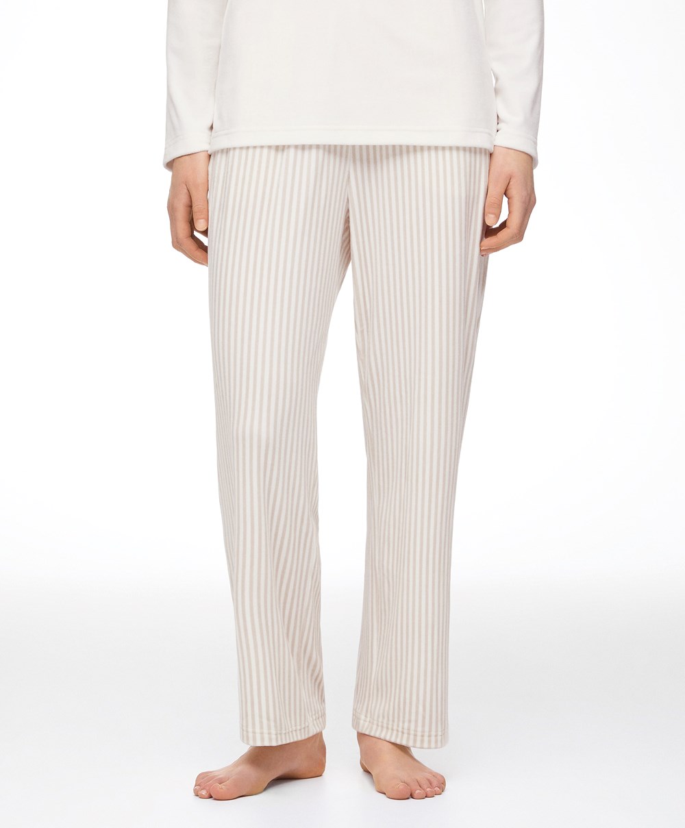 Oysho Stripe Velour Trousers Stone | VKNZET-250