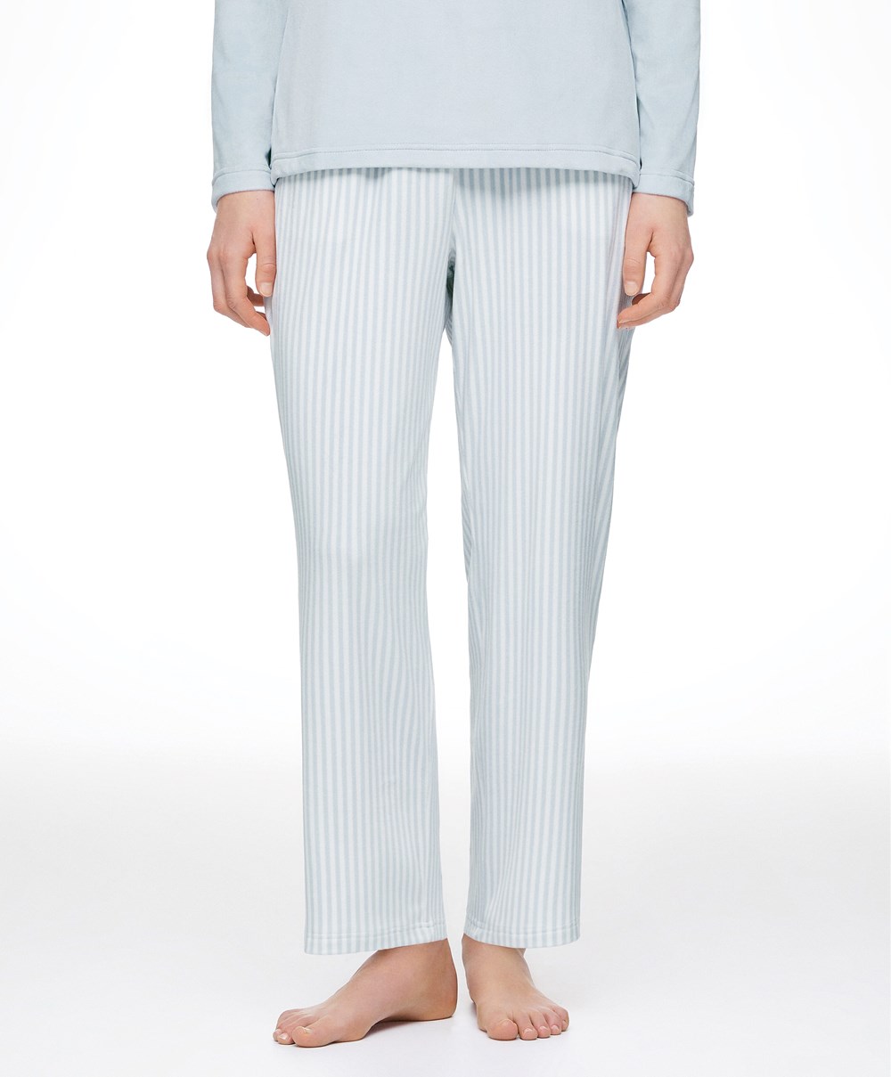 Oysho Stripe Velour Trousers μπλε | RNVHOM-109