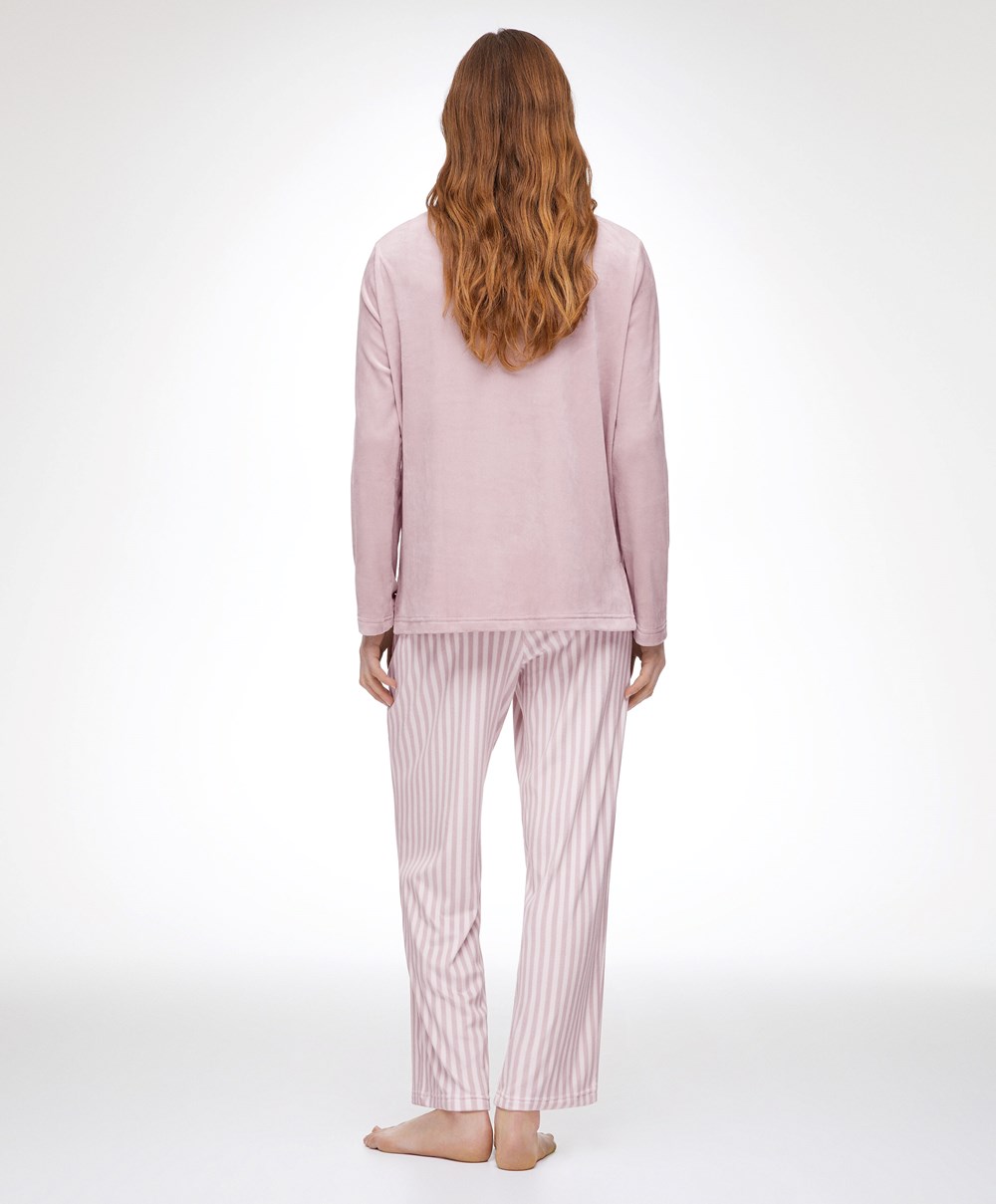 Oysho Stripe Velour Trousers ροζ | VOBARF-214