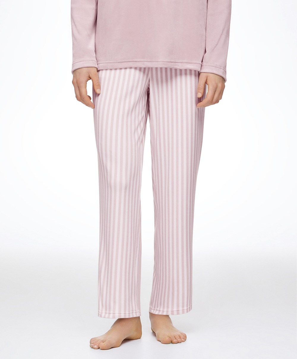 Oysho Stripe Velour Trousers ροζ | VOBARF-214