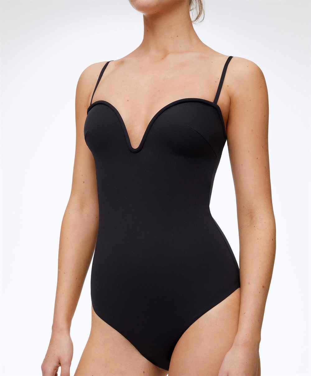 Oysho Sweetheart Neckline Swimsuit μαυρα | LWAVOI-856