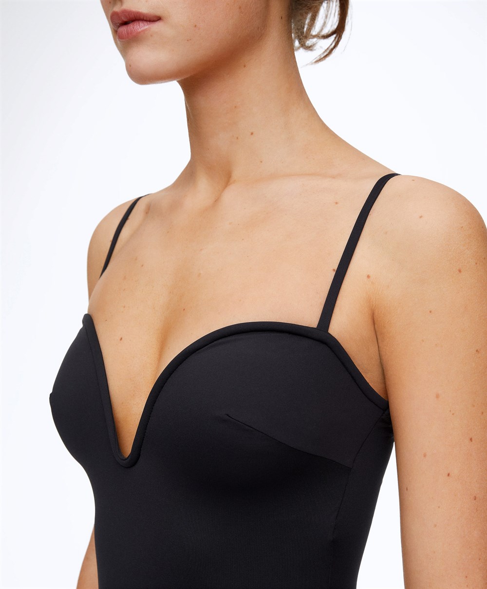 Oysho Sweetheart Neckline Swimsuit μαυρα | LWAVOI-856