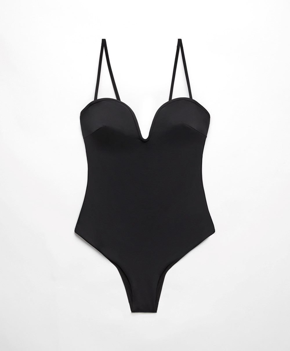 Oysho Sweetheart Neckline Swimsuit μαυρα | LWAVOI-856