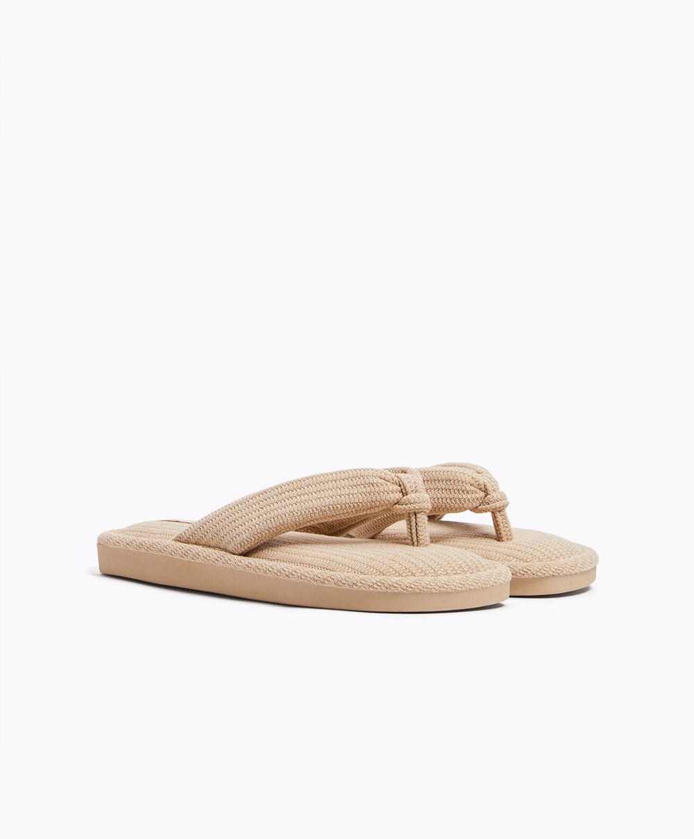 Oysho Texture Στρινγκ Sandals Μπεζ | CIXWPJ-081