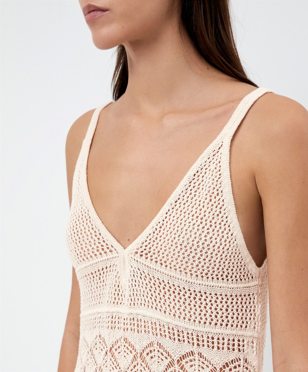 Oysho Textured Crochet Long φορεμα Sand | ZPTHQC-654