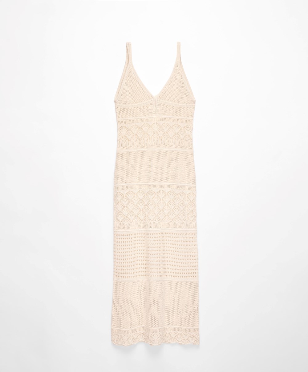 Oysho Textured Crochet Long φορεμα Sand | ZPTHQC-654