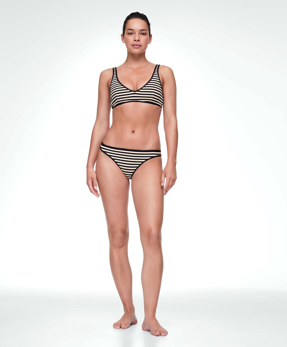 Oysho Textured Stripe Brazilian Μπικίνι Briefs μαυρα | ILNEKQ-235