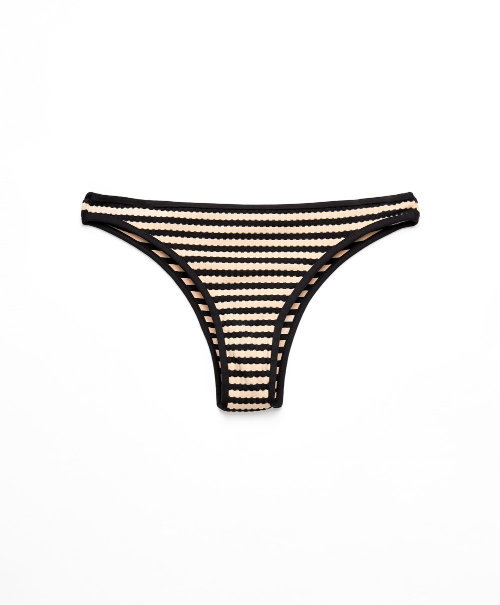 Oysho Textured Stripe Brazilian Μπικίνι Briefs μαυρα | ILNEKQ-235