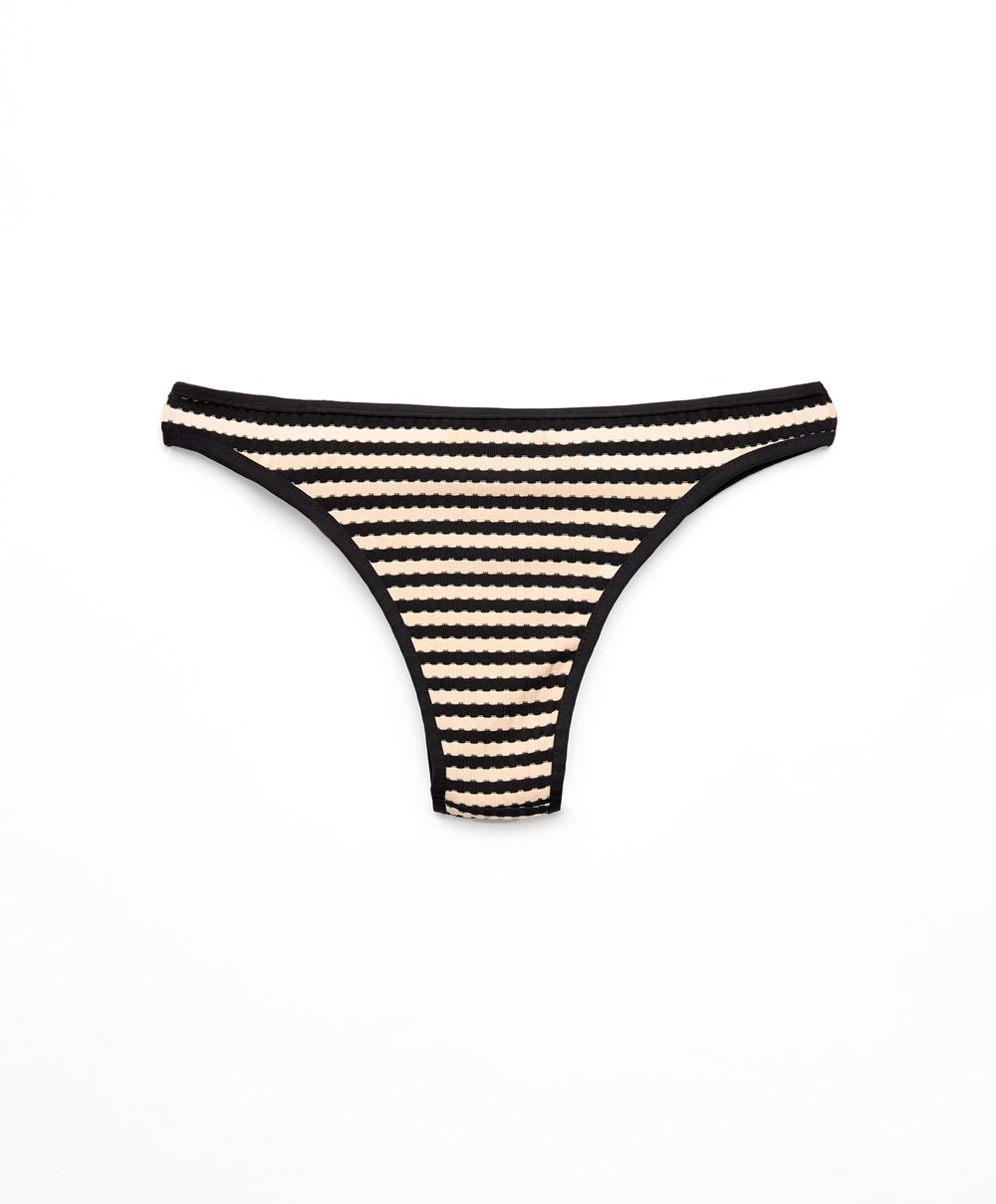 Oysho Textured Stripe Brazilian Μπικίνι Briefs μαυρα | ILNEKQ-235