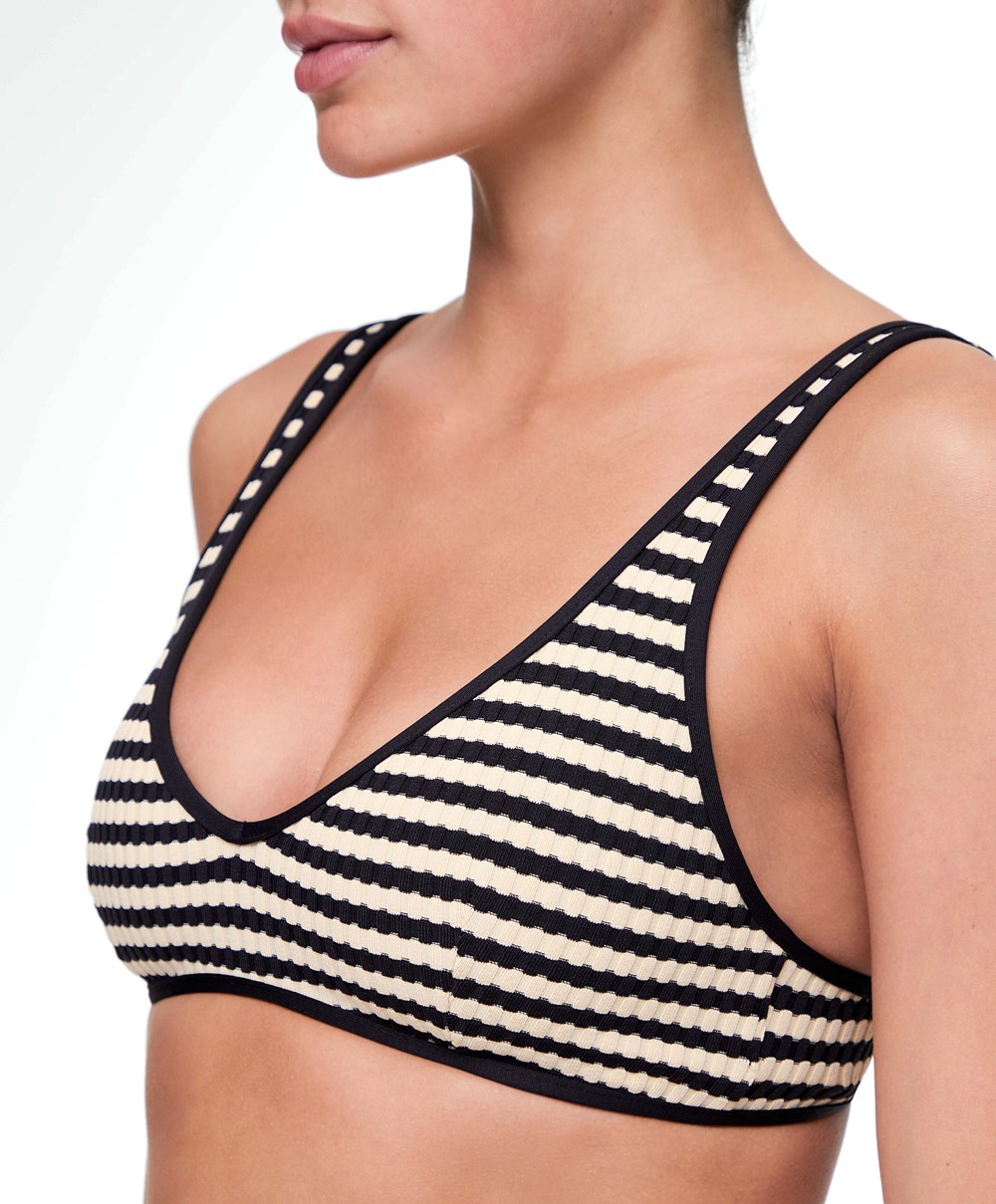 Oysho Textured Stripe Halter Μπικίνι Top μαυρα | NDVQPB-436