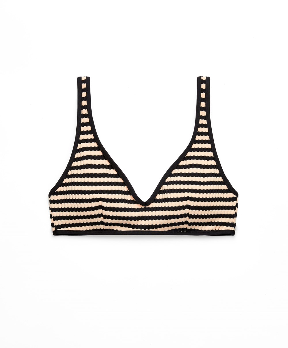 Oysho Textured Stripe Halter Μπικίνι Top μαυρα | NDVQPB-436