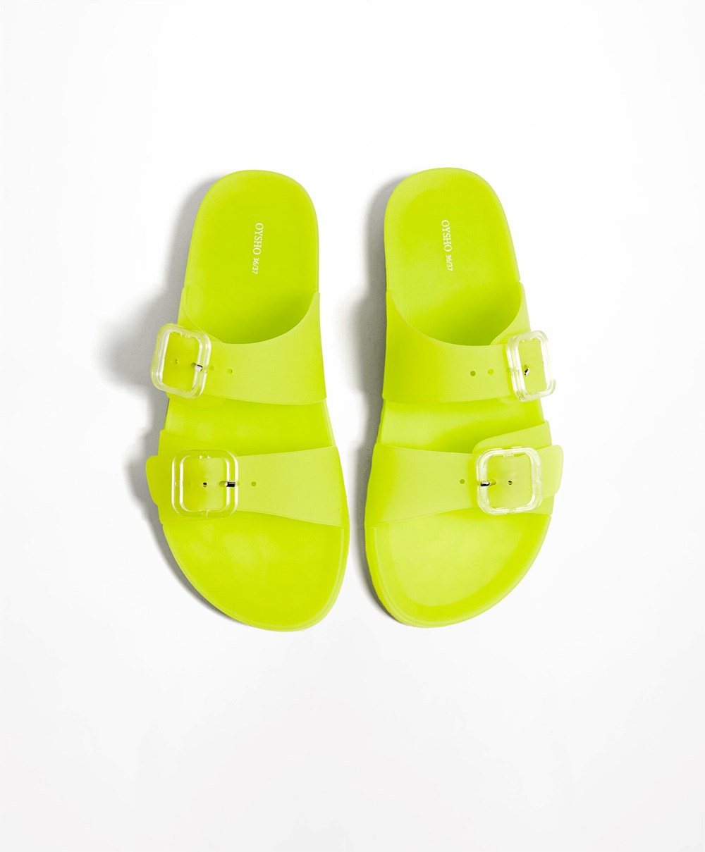 Oysho Translucent Moulded Beach Sandals Lime | CPRZUW-782