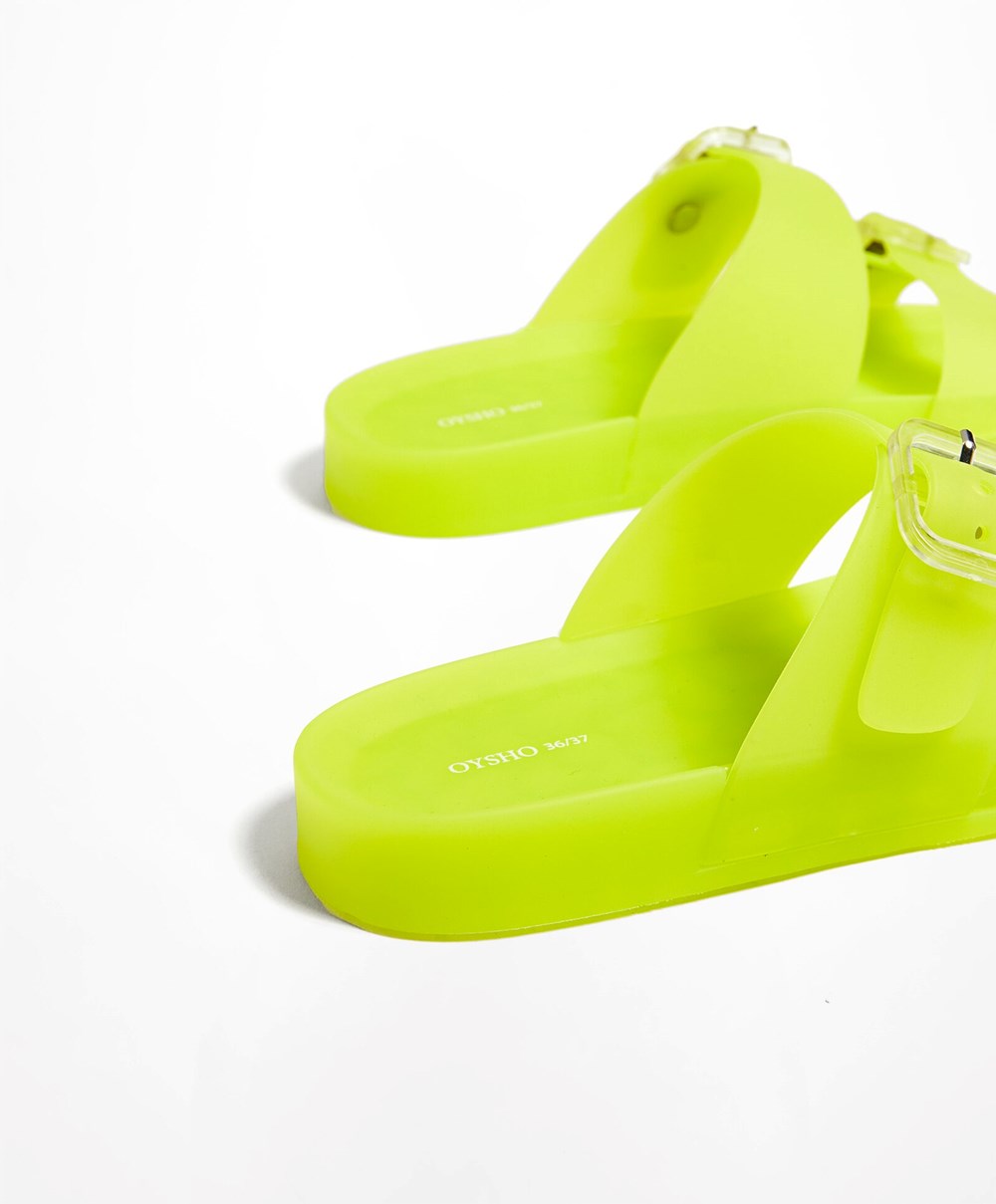 Oysho Translucent Moulded Beach Sandals Lime | CPRZUW-782